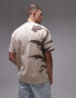 Topman premium oversized fit t-shirt with thistle front and back print in washed stone