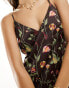 Y.A.S satin v neck a line maxi dress in brown boho floral print