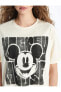 XSIDE Mickey Mouse Baskılı Bisiklet Yaka %100 Pamuk Kısa Kollu Kadın Tişört