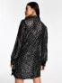 New Look sequin button through shirt in black