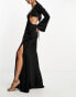 ASOS DESIGN satin flare sleeve cut out maxi dress in black Черный, 40 - фото #3