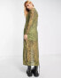 Фото #2 товара Bolongaro Trevor swirl print long sleeve mesh midi dress in green and black