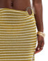 ASOS DESIGN Dawn knit beach skirt with hardware in cream & green stripe