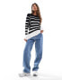 River Island fine knit top in black and white stripe