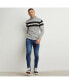 Men's Light Grey Relaxed Horizontal Striped Pullover Sweater