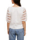 Ribbed Knit Top With Ruffle Mesh Puff Sleeve