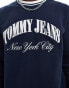 Tommy Jeans Unisex regular tipping varsity crew neck sweatshirt in navy