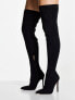 ASOS DESIGN Wide Fit Koko heeled over the knee boots in black micro