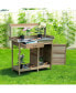 Фото #9 товара Рабочая станция для сада Costway Outdoor Potting Bench Garden Wooden Work Station Metal Tabletop Cabinet Drawer