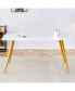 Modern minimalist dining table. White imitation marble pattern SINTERED STONE desktop with golden metal legs.62"34.6"29.9" F-001