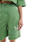 Native Youth embroidered pocket detail short co-ord in green