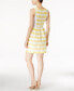 kensie Striped Women's Colorblocked Fit Flare Dress Canary White L