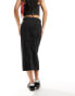 ONLY denim midi skirt with front split in washed black