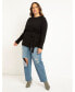 Фото #2 товара Plus Size Relaxed Tunic Sweater With Belt - 14/16, Black