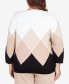 Plus Size Neutral Territory Ombre Argyle Split Neck Sweater