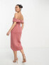 Фото #7 товара ASOS DESIGN Petite off shoulder corset midi wrap skirt dress in rose