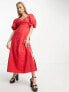Фото #1 товара & Other Stories woven puff sleeve midi dress in red