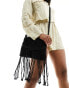 Glamorous crochet tassle shoulder beach bag in black