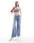 Фото #1 товара Pull&Bear wide leg jean with lace trim co-ord in medium blue