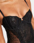 Wild Lovers Samantha sequin lace detailed underwired bodysuit in black