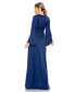 Women's Charmeuse Soft Tie Keyhole Bell Sleeve Gown