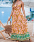 Women's Orange Floral Sweetheart Twist & Keyhole Maxi Beach Dress