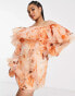 Фото #1 товара ASOS LUXE Curve – Organza-Rüschenkleid in Orange geblümt