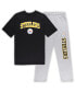 ფოტო #1 პროდუქტის Men's Black and Heather Gray Pittsburgh Steelers Big and Tall T-shirt and Pants Sleep Set