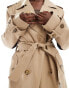 Фото #3 товара French Connection twill trench coat with contrast stripe back in camel