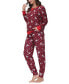 Фото #3 товара Women's Printed Crew Neck Long Sleeve Top with Jogger 2 Pc Pajama Set
