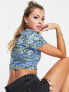 Фото #2 товара Monki cropped t-shirt in blue floral print