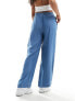 Vila wide leg trousers with tie waist in blue chambray