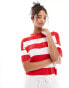 Фото #1 товара Mango stripe short sleeve knitted top in red and white