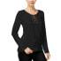 Kensie Women's Lace Up Pullover Knit Top Long Sleeve Black S
