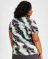 Фото #2 товара Plus Size Shibori Wave Mesh Short-Sleeve Top, Created for Macy's