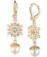 ფოტო #1 პროდუქტის Gold-Tone Imitation Pearl & Crystal Filigree Leverback Drop Earrings