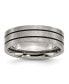 Titanium Brushed Black Enamel Grooved Flat Wedding Band Ring