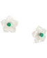 ფოტო #1 პროდუქტის Mother-of-Pearl (18mm) & Emerald (5/8 ct. t.w.) Flower Stud Earrings in Sterling Silver