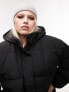 Topshop Curve mid length tie waist puffer jacket black