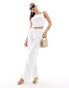 Kaia linen look halter square neck ruched detail top co-ord in white