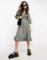 Фото #1 товара ONLY puff sleeve wrap midi dress in green spot