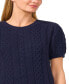 Women's Puff Short Sleeve Mixed Cable Knit Crew Neck Sweater