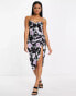 ASOS DESIGN stretched satin cami midi bodycon dress with ruched side detail in dark floral print