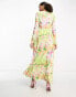 ASOS DESIGN satin cowl neck maxi dress with ruching detail in bright floral