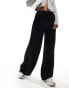 Фото #1 товара Bershka tie waist wide leg satin trousers in black