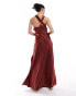 Фото #2 товара ASOS DESIGN satin drape asymmetric maxi dress in brown