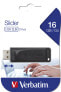 Verbatim Slider - USB Drive 16 GB - Black - 16 GB - USB Type-A - 2.0 - 10 MB/s - Slide - Black