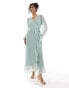 Фото #2 товара Vila Bridesmaid dobby wrap maxi dress with frill detail in sage green