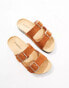 Glamorous Wide Fit double strap footbed sandals in tan