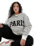 4th & Reckless Plus exclusive Paris logo sweatshirt in black and white stripe Разноцветный, 2XL - фото #1